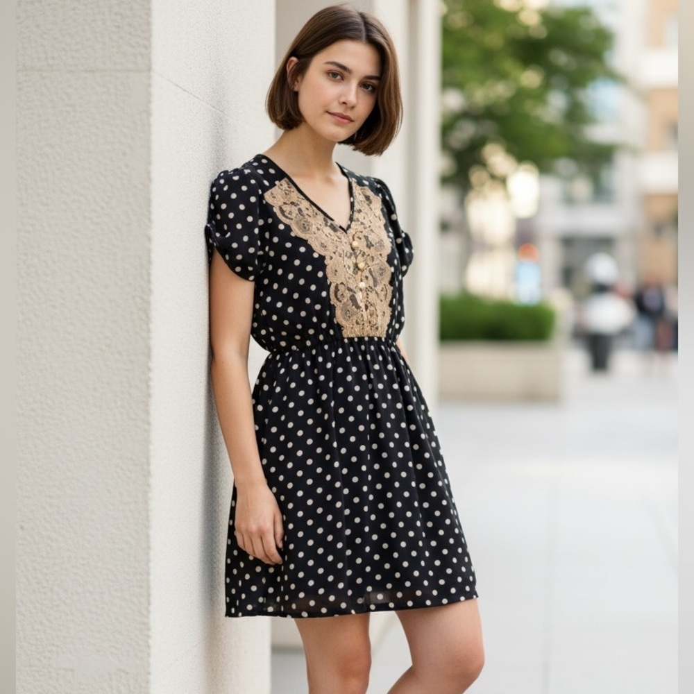 New Peppermint Polka Dot Boho Chic Gypsy Dress S/M